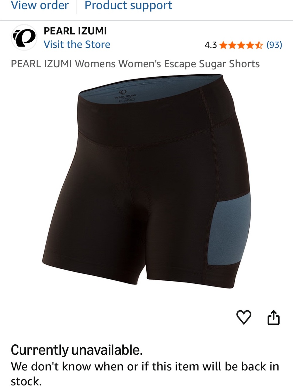 PEARL IZUMI Black Bike Shorts with Blue Side Pocket